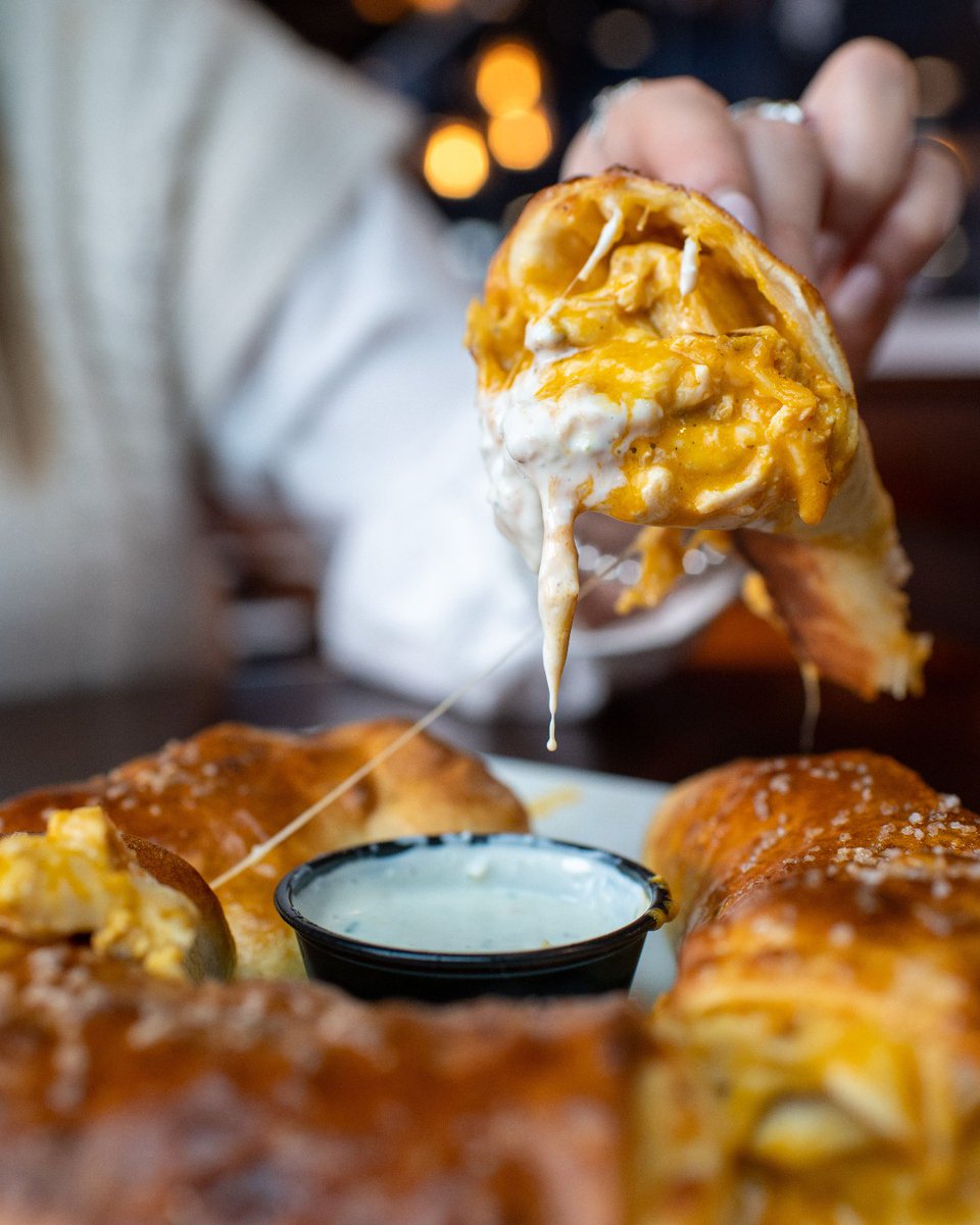 Home stretch, it's almost the weekend 🥳 Celebrate with our homemade buffalo chicken stuffed pretzel 🥨 #HeartOfTheHill