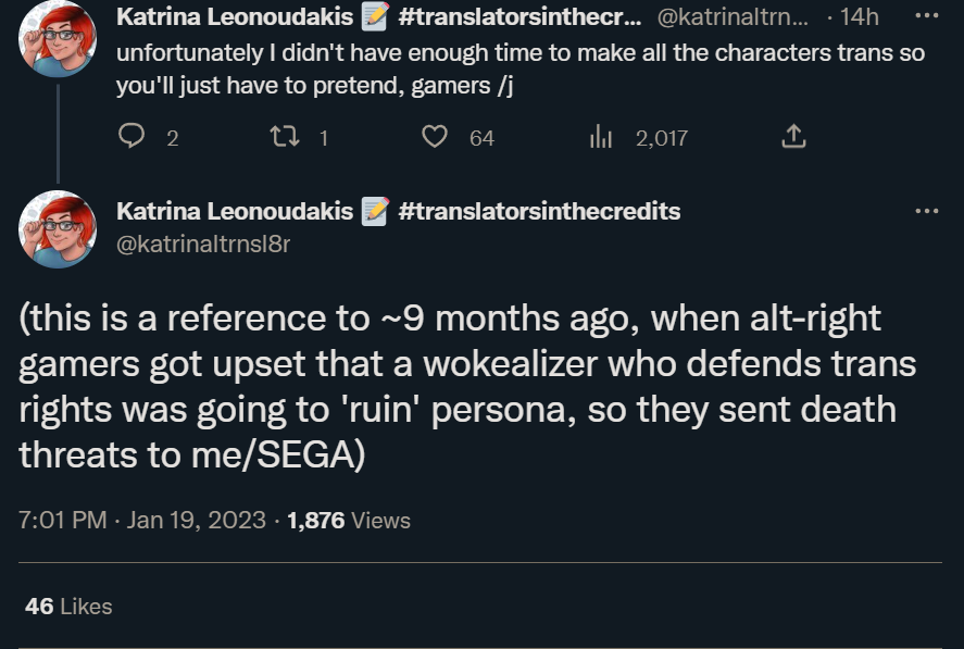 imagine being an American who takes a Japanese manga (I Think I Turned My Childhood Friend into a Girl) and erases a gay relationship from it. then when you get a bunch of backlash from trans and other LGBT people you try and erase them too by blaming it all on "alt-right gamers"
