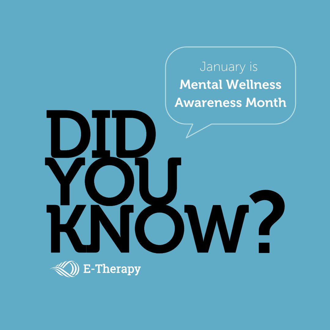 etherapyexperts's tweet photo. January is Mental Wellness Awareness Month.

Mental wellness is just as important as physical wellness and and deserves the same quality of support. 

How are you taking steps to improve your mental health?
Let us know in the comments!

#mentalwellnessmonth #January #etherapy https://t.co/IK5xgCUBvr