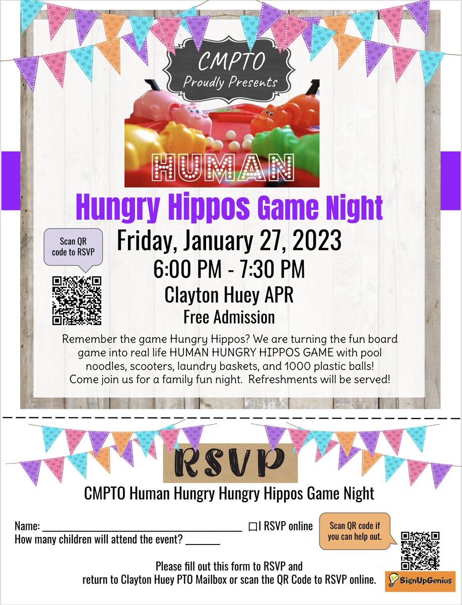 PTO_CM's tweet photo. Join us for an evening of fun and belly laughs with a game of Human Hungry Hungry Hippos! Info is on the flyer!#CMPTO https://t.co/70M7TNoWRm
