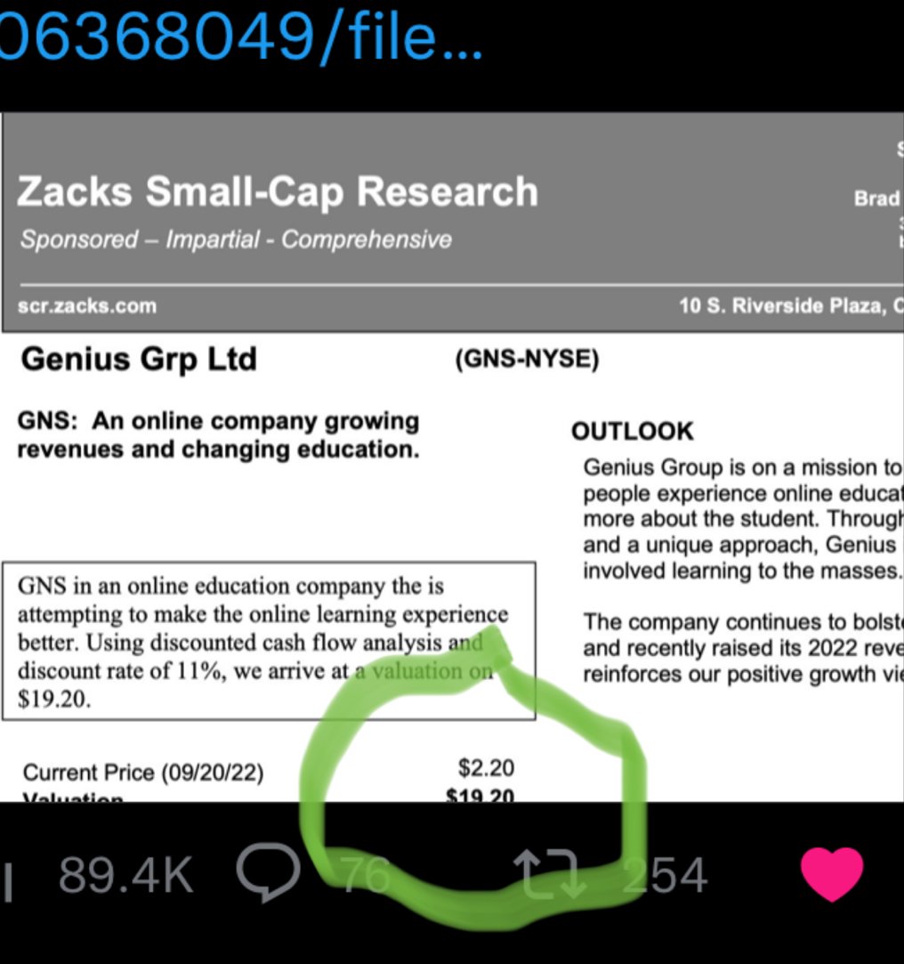 matrixmullins's tweet photo. $GNS gets a $19.20 PT from @ZacksResearch spread the word #gns #zacks https://t.co/s5RgHcGsZg