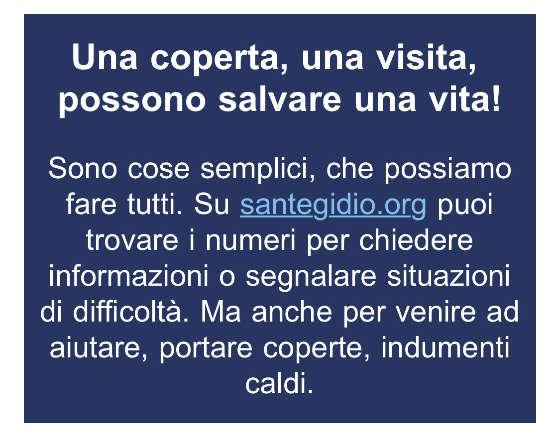 In questi giorni di freddo intenso Sant’Egidio invita a raccogliere coperte e offrire solidarietà a chi in ha dimora. Scopri come su santegidio.org