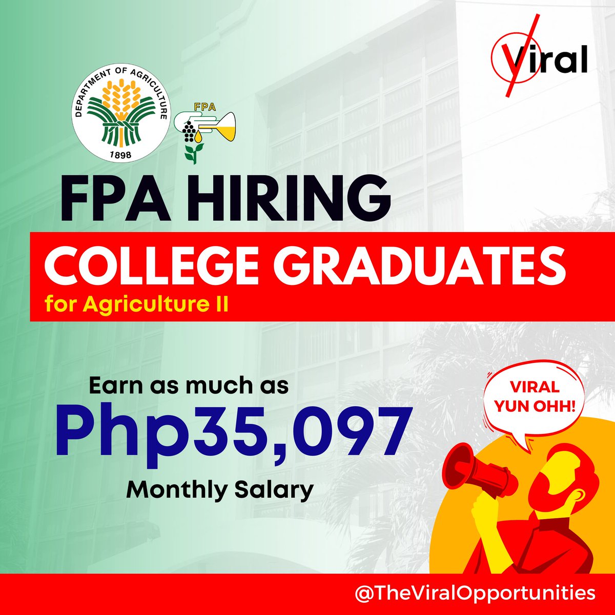 TheViralOpp's tweet photo. 𝗙𝗣𝗔 𝗛𝗜𝗥𝗜𝗡𝗚: 𝗖𝗼𝗹𝗹𝗲𝗴𝗲 𝗚𝗿𝗮𝗱𝘂𝗮𝘁𝗲𝘀 (𝗔𝗴𝗿𝗶𝗰𝘂𝗹𝘁𝘂𝗿𝗶𝘀𝘁, 𝗙𝗶𝘀𝗵𝗲𝗿𝗶𝗲𝘀, 𝗮𝗻𝗱 𝗢𝘁𝗵𝗲𝗿𝘀), 𝗔𝗽𝗽𝗹𝘆 𝗡𝗼𝘄!
🟢DETAILS: https://t.co/XTQSmVVZzj https://t.co/gK9tkTbH2p