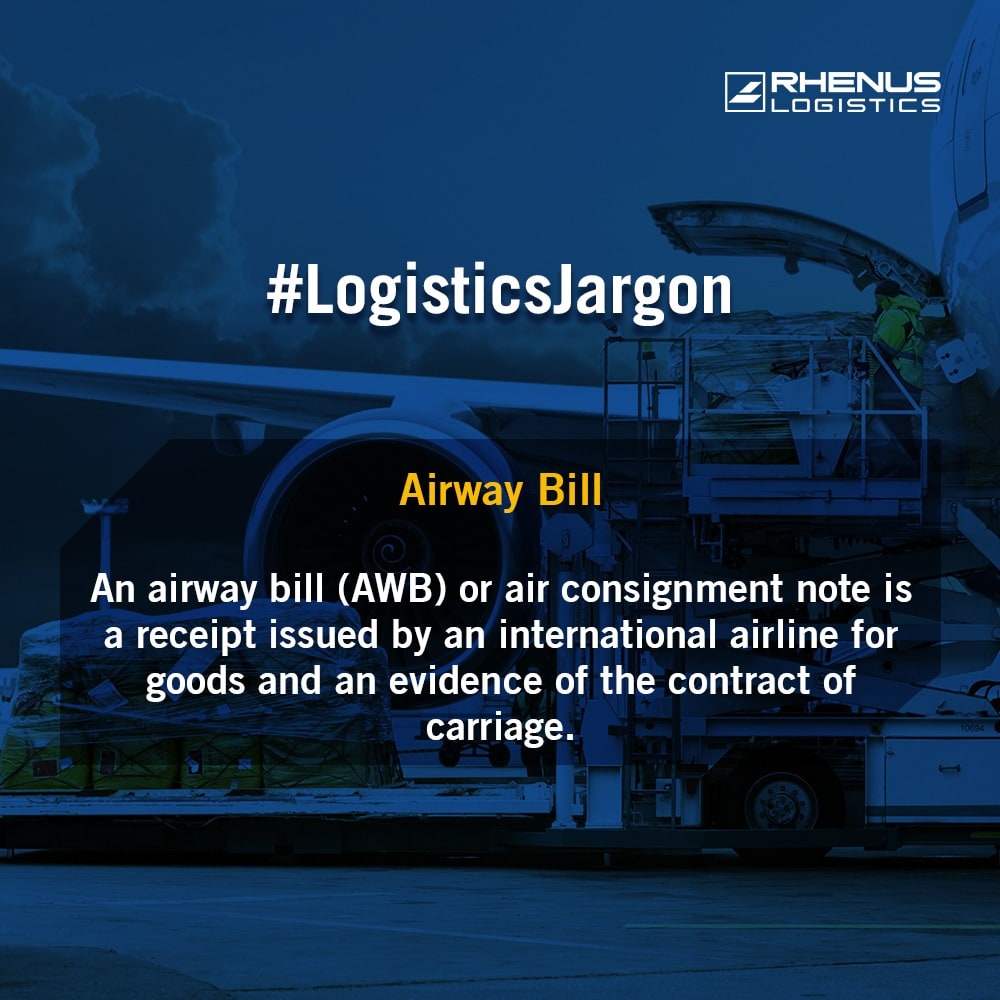 RhenusIndia's tweet image. The Airway Bill is an important document issued by a carrier either directly or through its authorized agent. It is used as evidence of receipt of goods, contract of carriage or customs declaration. 
Know more about the logistics industry with our #LogisticsJargon initiative