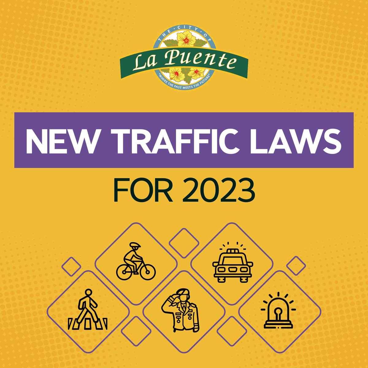CityofLaPuente's tweet image. The New Traffic Laws for this year in California are important to us, which is why we want to share them with you. 

Together, let's make our city a better place by observing the new laws and working together.

#trafficlaws #bicyclists #police #community #lapuente #california