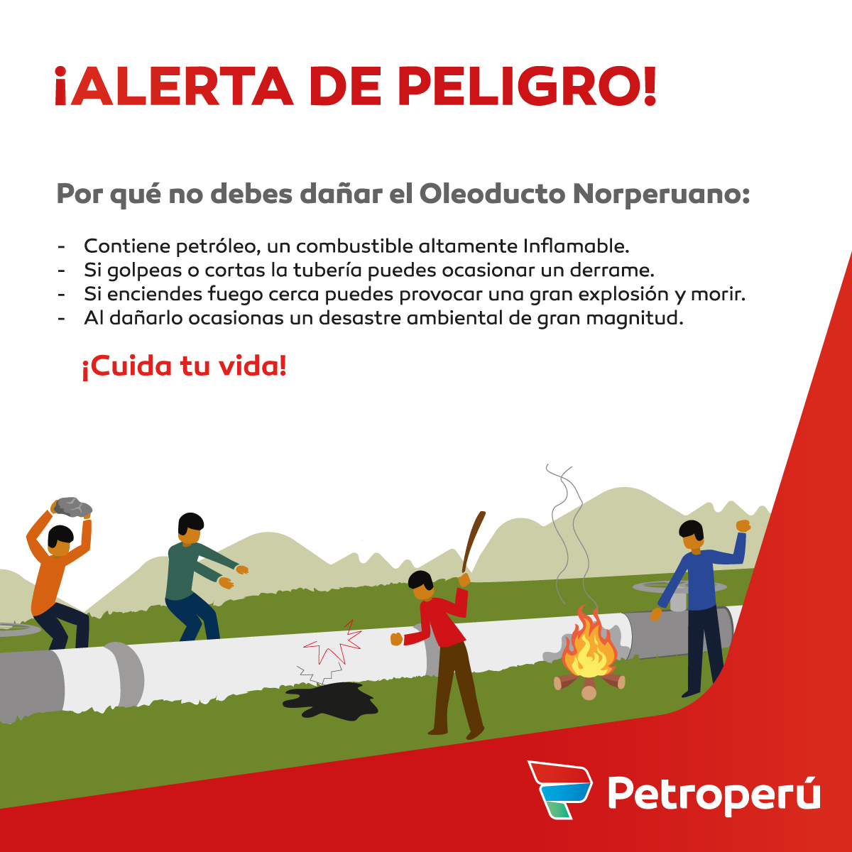 ⚠️Reiteramos nuestro llamado a quienes realizan protestas contra el #OleoductoNorperuano, pues ponen en riesgo sus propias vidas y la de las comunidades cercanas. Prender fuego o cortar la tubería puede generar un desastre ambiental de gran magnitud
#PerúEnPaz #ElPerúNoPuedeParar