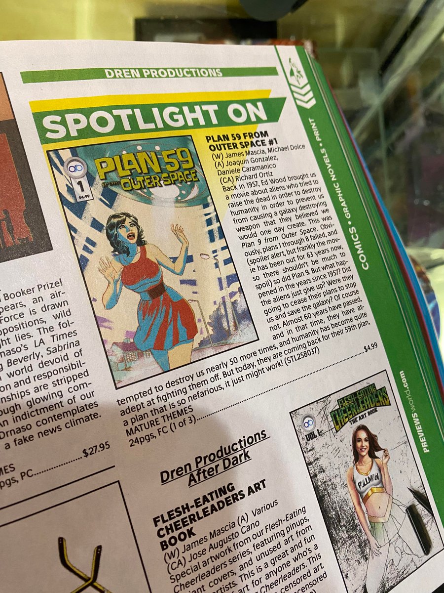 Sire_Studios's tweet photo. What an honor that my book #Plan59 co-written with @WeAreDren publisher James Mascia got a "Spotlight On" in Diamond!
Order code: JAN231467
Tell your #LCS to order today! #makecomics #comicbooks #scifi #amwriting #writingcommunity #graphicnovels https://t.co/ZwWTP3ktiX