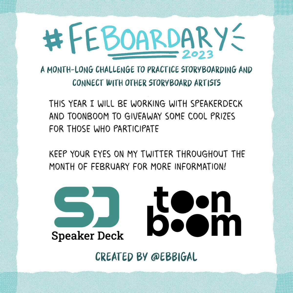 abby👁✨ Looking for work (@ebbigal) on Twitter photo 🖌This year’s prompts for #Feboardary , a month-long challenge to practice storyboarding, connect with other story artists, and celebrate the community!
I will also be working with <a href="/speakerdeck/">Speaker Deck</a> and <a href="/ToonBoom/">Toon Boom Animation</a> to giveaway some cool prizes :D 🖌This year’s prompts for #Feboardary , a month-long challenge to practice storyboarding, connect with other story artists, and celebrate the community!
I will also be working with <a href="/speakerdeck/">Speaker Deck</a> and <a href="/ToonBoom/">Toon Boom Animation</a> to giveaway some cool prizes :D