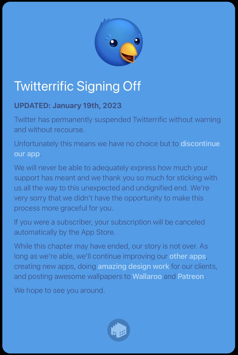 So it's official, Twitter has broken 3rd party apps permanently? If this is true, this will probably be the last tweet you'll see from me here. You can find me on mastodon.