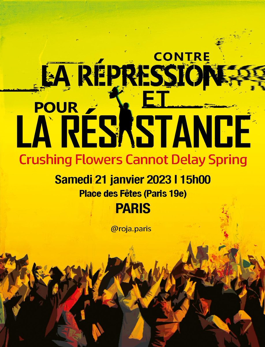 roja_paris's tweet photo. ⚡Roja appelle à manifestation⚡

✊samedi - 21 janvier 2023 ✊

📍Á 15h

📌Départ: Place des fêtes -Paris 19eme

🔥En coordination avec des collectifs de Amsterdam, Berlin, Brême, Bruxelles, Francfort, Göttingen, Manchester, Hambourg, ...

Roja Instagram: https://t.co/9AnuoupRIV https://t.co/6y507CvOCC