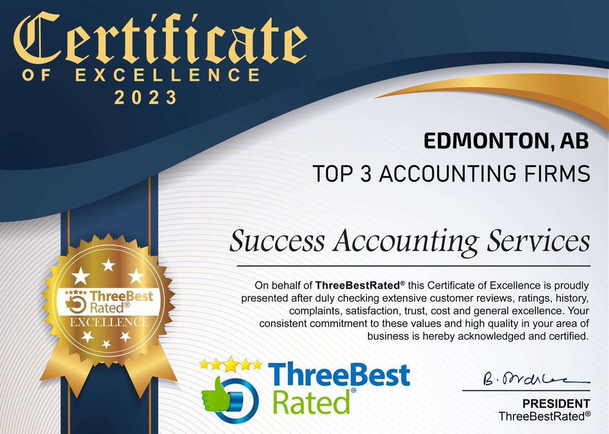 edmontonaccount's tweet photo. Success Accounting Services for the fourth consecutive year will be one of the best three Accounting and Tax Services Firms in Edmonton https://t.co/m5aUtvyqbq