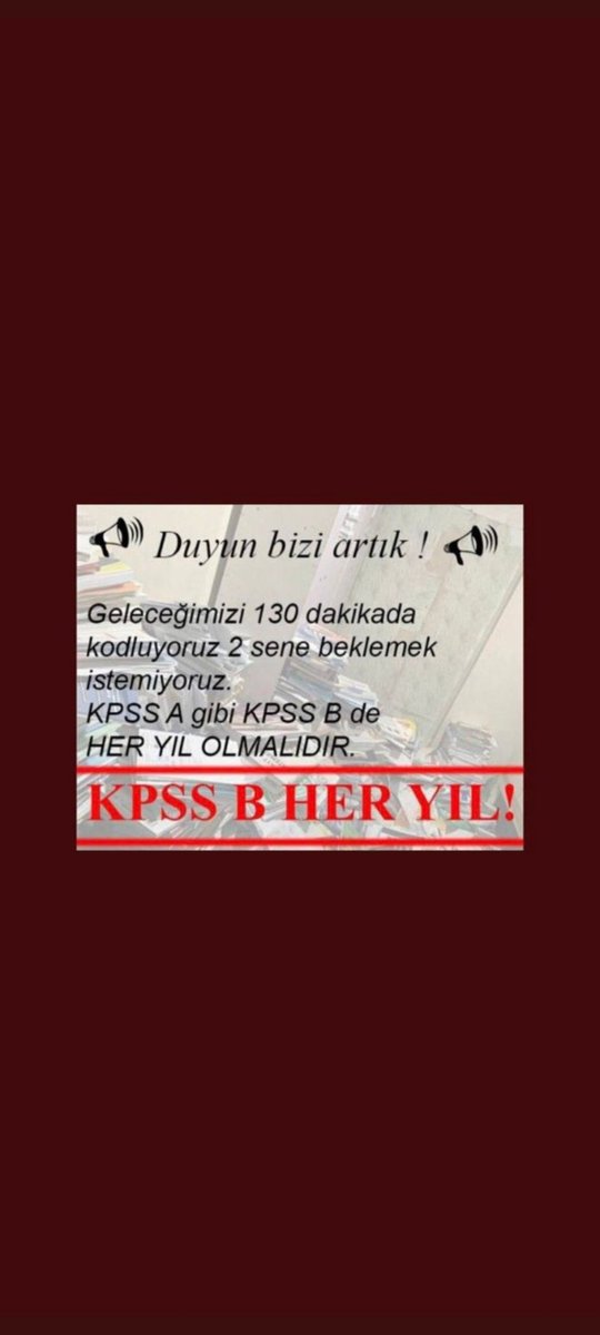 <a href="/RTErdogan/">Recep Tayyip Erdoğan</a> Kpss A grubuna tanınan haklardan KPSS B grubu olarak bizler de faydalanmak istiyoruz
Bu duzen değişmelidir artık . Kpss B grubu sınavı her yıl olmalıdır