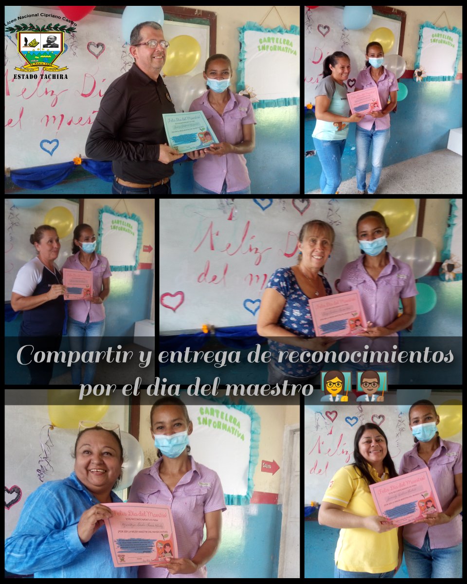 #18Enero compartir y entrega de reconocimientos por parte de la directora del Liceo Nacional Cipriano Castro Lcda. Yelis Márquez, a los docentes en su día. | #Tachira #VegaDeAza | <a href="/_LaAvanzadora/">Yelitze Santaella</a> <a href="/Berzabethg1/">Berzabethgandicaoficial</a> @ZonaEducTachira @MPPEDUCACION <a href="/supervisiontor1/">supervisiontorbes</a> <a href="/supervisionZET1/">SupervisionZET</a>