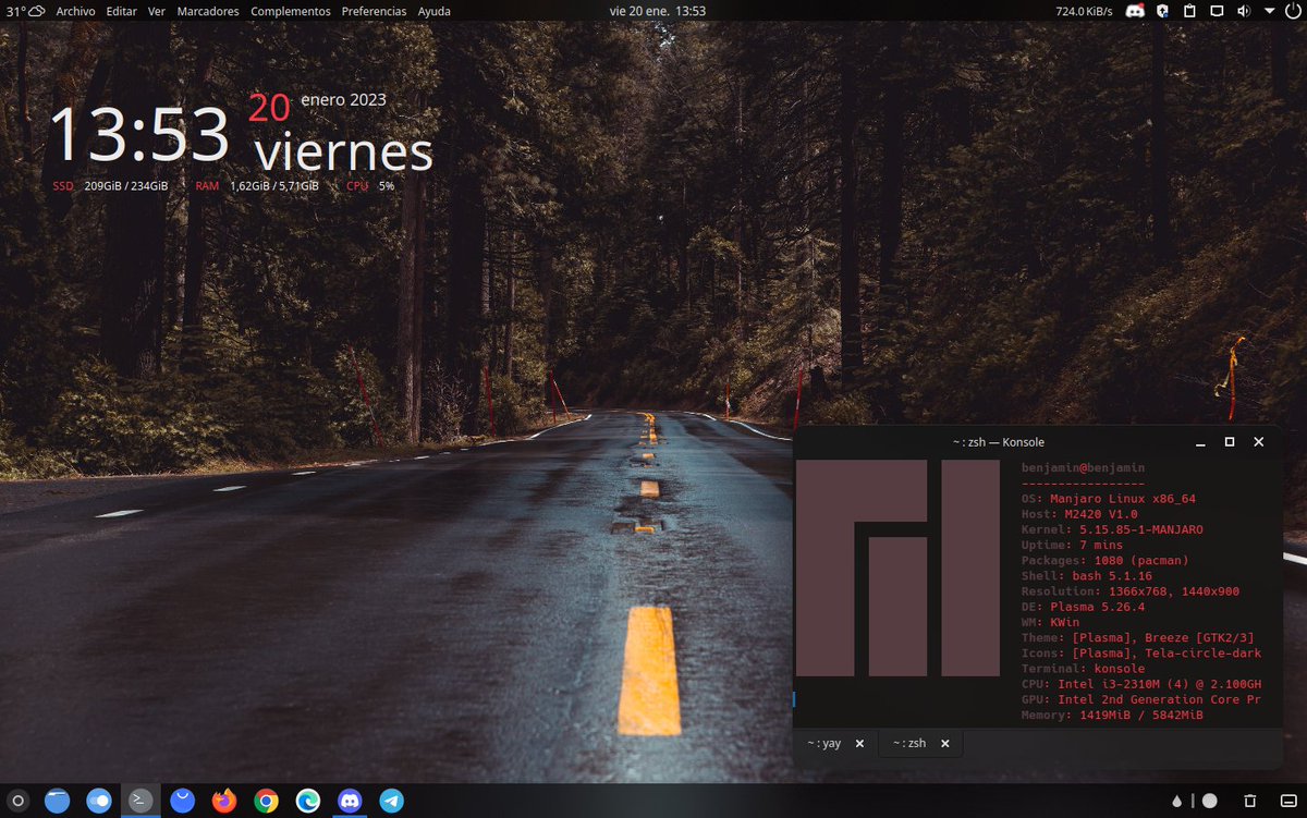 BENJAMlN8a's tweet image. He vuelto, y aqui mi #ViernesDeEscritorio #EscritorioGNULinux con la espectacular #Manjaro #Plasma - #GNULinux #Linux 🐧😉