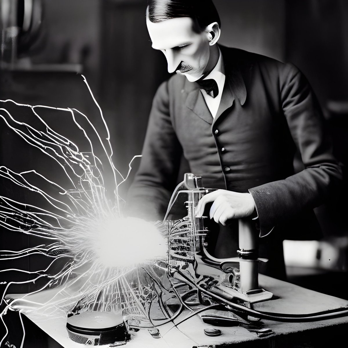 JordiFlynn's tweet photo. Nikola Tesla con bobinas y sus inventos sobre electricidad. Con la creatividad de #StableDiffusion2 #stablediffusionart https://t.co/Xhl4cKb8jo