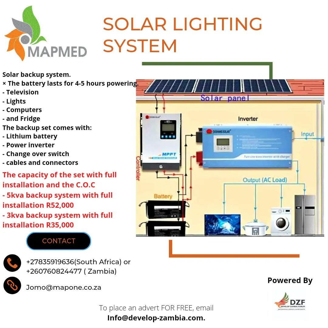 DevelopZForum's tweet photo. Load Shedding Essentials For Sale 
For details, contact - +27835919636 ( South Africa) or +260760824477 ( Zambia)
Email - Jomo@mapone.co.za 

#loadsheddingessentials #advertising #advertisements #dzf #dzfupdates

To place an advert with #DZF 4free, email Info@develop-zambia.com https://t.co/bNXWhtzo1D