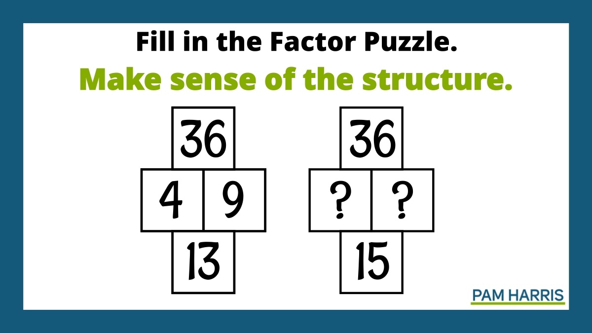 Factor Puzzles!
Any student who is learning multiplication is ready for these. 
Every algebra teacher everywhere wishes students were playing this game A LOT.
What goes in the blanks?

 #MTBoS #ITeachMath #MathIsFigureOutAble #Elemmathchat #MSmathchat #HSmathchat #MathStratChat