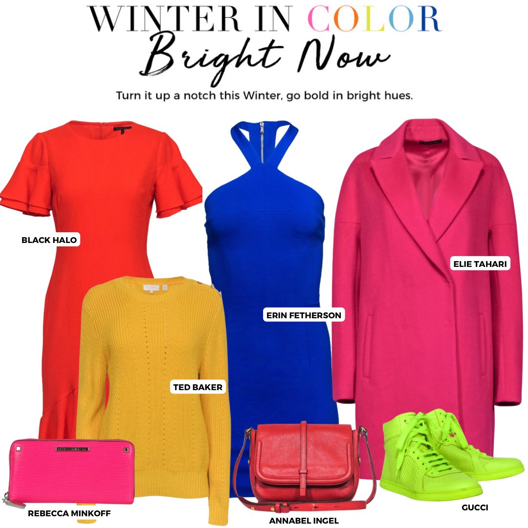 currentboutique's tweet image. Winter in Color💙Bright Now 💚Wearing bright colors can be an instant mood booster. Shop @currentboutique to find fun pre-loved gems to create a bright, bold, totally unique look that will cheer up your wardrobe #prelovedclothing #secondhandfashion #designerconsignment
