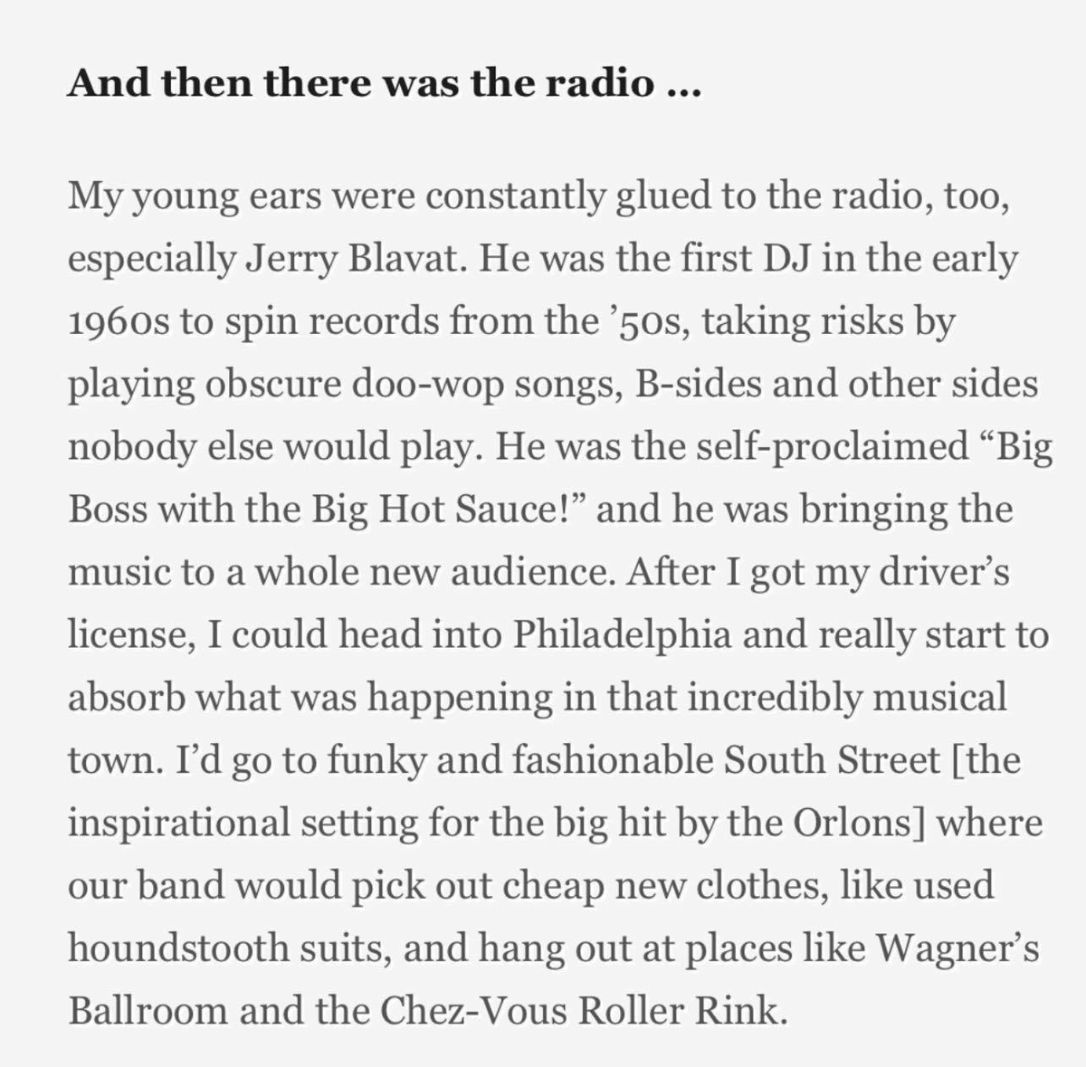 ArbiterofCool's tweet image. If you&apos;re from Philly/S. Jersey you know &quot;The Geator&quot;, Jerry Blavat... a local icon &amp;amp; radio pioneer. He also owned a bar by the bay, Memories In Margate, for the past 50 yrs. 
Here&apos;s what John Oates once said about his influence. #RIPGeator