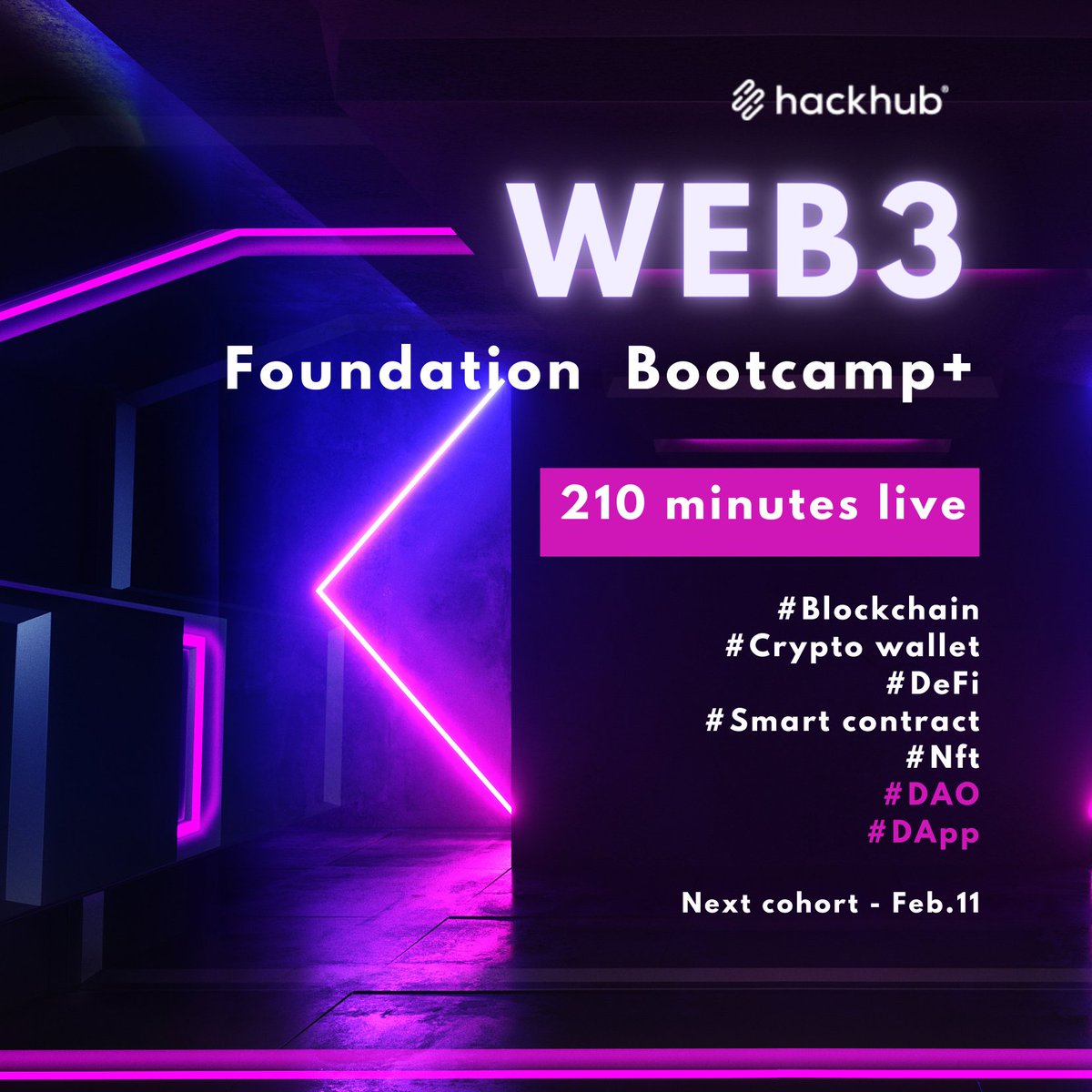 hackhubio's tweet photo. Our WEB3 foundation bootcamp PLUS is coming this February πͺ Covering the most popular topics in web3, + additional content on DApp and DAO. No technical background needed! #web3 #web3courses DM us for promo code. https://t.co/WgYYX0P0Tt