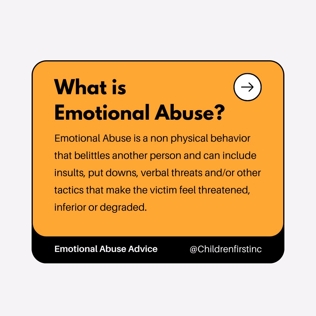 ChildrenFirstCC's tweet image. We're back at it again with some advice about Emotional Abuse this time, hopefully this helps you or maybe you learned something new 

You can find us on our website childrenfirstinc.org where you can see what we do and schedule an appointment with us