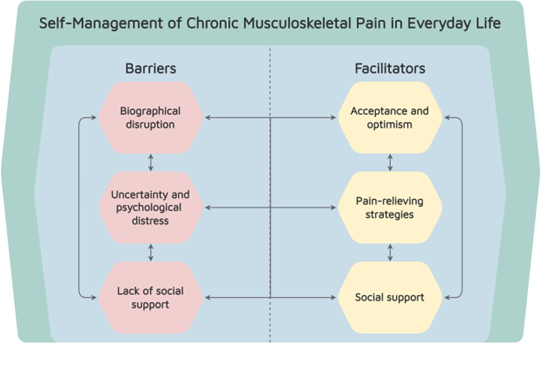SimonKJohansen's tweet photo. PREPRINT: What is the relationship between the pain-related, psychological and social barriers and facilitators for self-management experienced by patients living with chronic musculoskeltal pain? Read the preprint of our latest qualitative study here: https://t.co/A6VJso20gU https://t.co/NH8Ql9RbZp