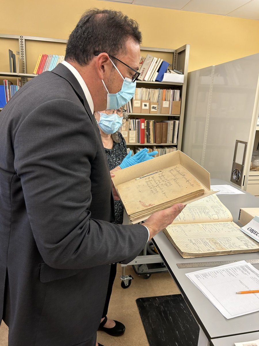 AZSecretary's tweet photo. Visiting the SOS staff at the Polly Rosenbaum Building, home to the state Library, Archives &amp; Public Records (LAPR). Pictured are 100 yrs worth of back issues of the Nogales newspaper, donated to LAPR by the @pahsmuseum Pimeria Alta Historical Society to add to LAPR collection. https://t.co/pgtOMRLDlA