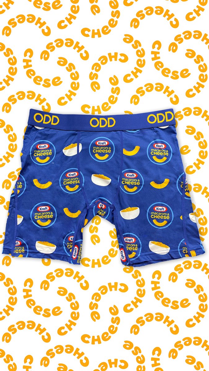 OddSoxOfficial's tweet photo. Bringing comfort food to the bedroom Isn't a new concept, try these! 🧀

#Kraftmacandcheese #MacandcheeseBoxers #Cheesy #Kraft  #Boxers #OddBoxers #OddSox #ComfortableBoxers https://t.co/7rnzBwLZxB