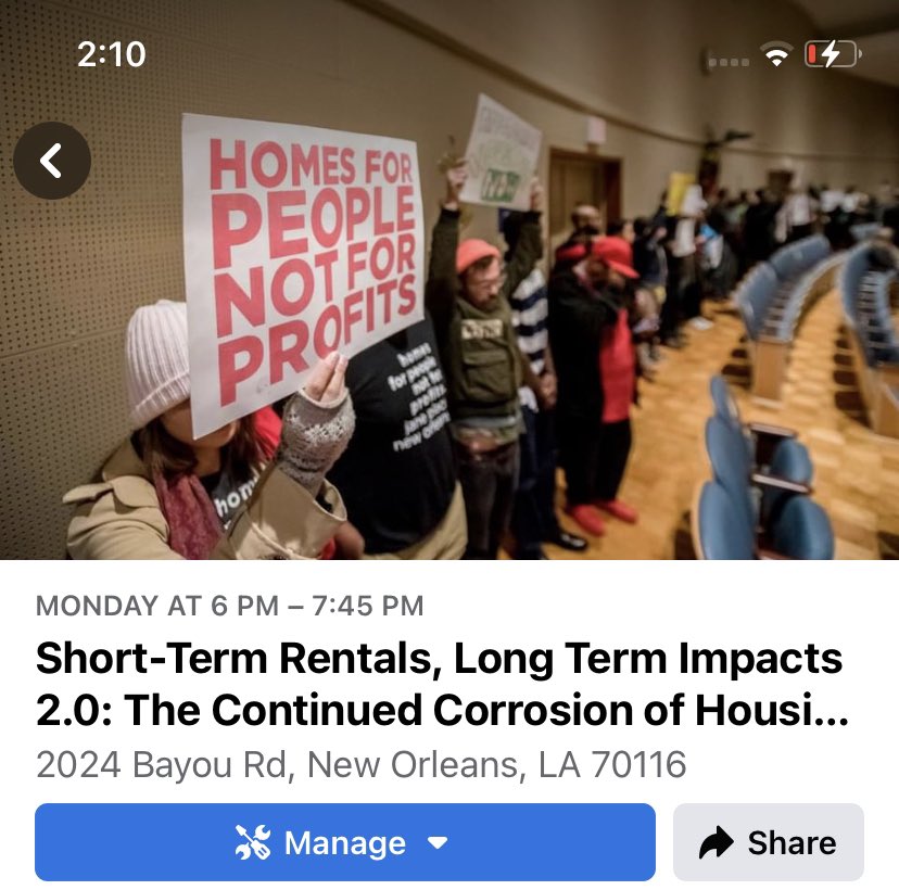 JanePlaceCLT's tweet photo. THIS Monday, January 23 @ 6pm @ Old Road Coffee @ 2024 Bayou Rd, we are releasing “Short-Term Rentals, Long Term Impacts 2.0: The Continued Corrosion of Housing Access & Affordability in New Orleans".
#homesforpeoplenotforprofits #neworleans #nola #stopSTRs #banshorttermrentals https://t.co/fJerrnEQG5
