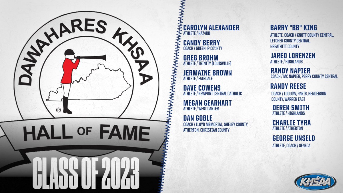 KHSAA's tweet image. KHSAA announces the 2023 Dawahares/KHSAA Hall of Fame Class khsaa.org/01-20-23-dawah…