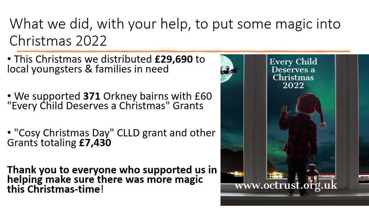 OrkneyCharTrust's tweet photo. Thanks to everyone who helped support us in delivering £29,690 of support to  #orkney local families this past Christmas.  
#makingadifference #everychilddeservesachristmas
@The_Orcadian @bbcorkney https://t.co/VIvSWAvllj