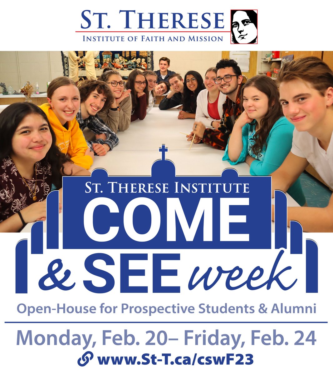 StThereseInst's tweet photo. 🌹 Our next "Come &amp; See" Week — Feb. 20-24, for Prospective Students &amp; Alumni - https://t.co/hNXpBJhUHU https://t.co/ITbdBRP4PY