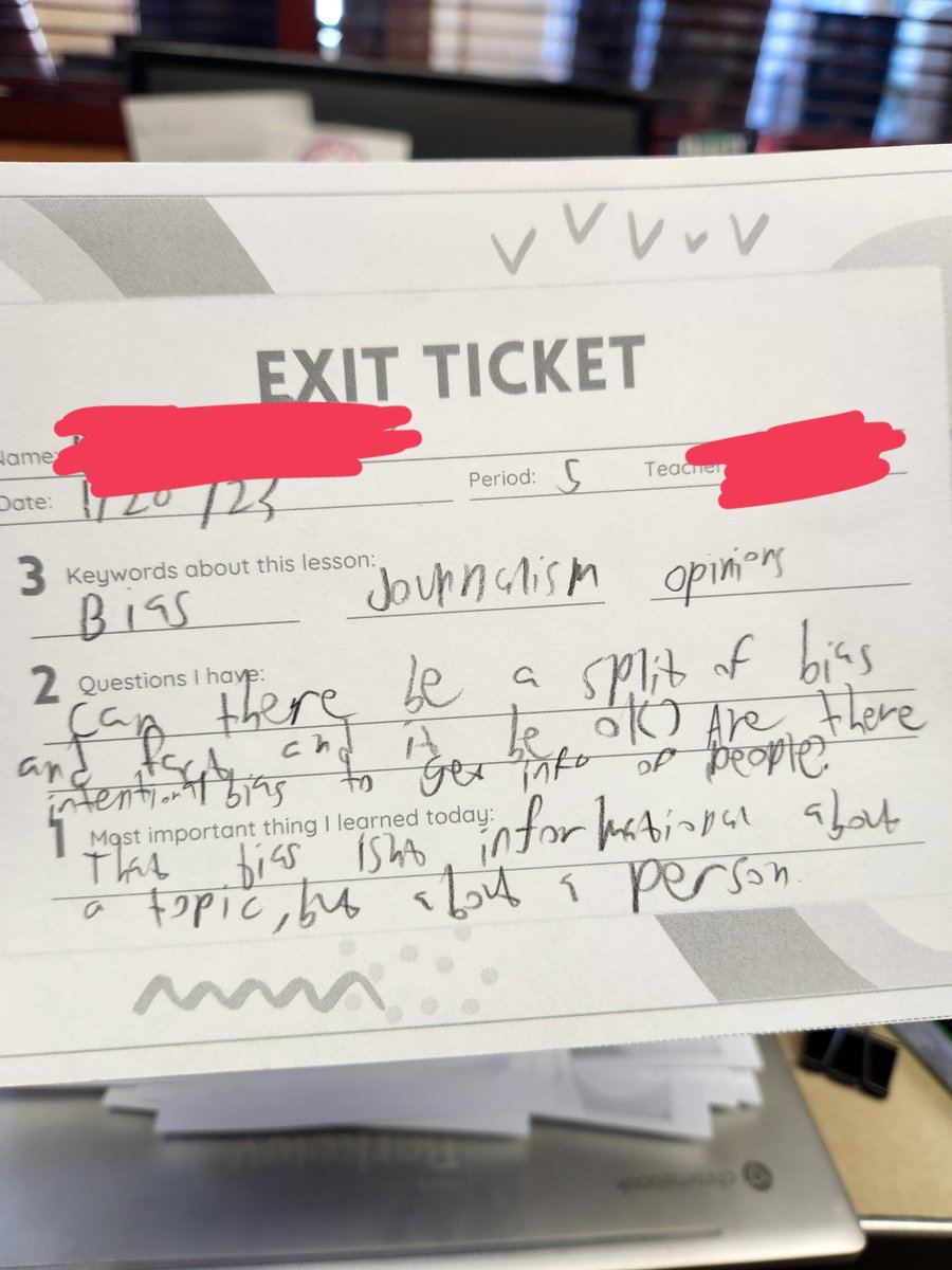 LongfellowTiger's tweet photo. Used @canva to create 3-2-1 exit tickets to help 8th graders process their learning from @NewsLitProject's lesson on "Understanding Bias" 

Student questions: Can there be a split of bias and fact and it be okay? How has big story bias ever ended in a dangerous situation? https://t.co/ZDSAFuE99e