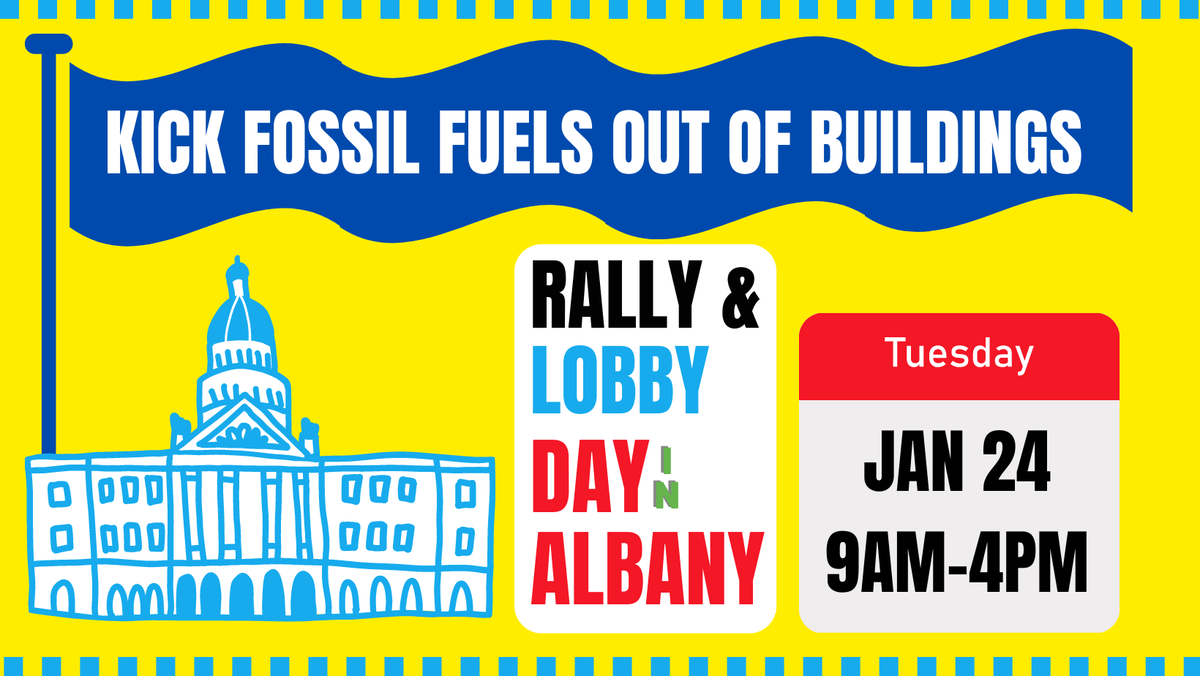 's tweet image. When we electrify New York, we save money, improve health, and create new jobs. Join us and over 220 other orgs in Albany Jan. 24 as we call for state legislators to #ElectrifyEverything – heat pumps, water heaters, stoves, the works! Sign up today:  bit.ly/AlbanyDayOfAct…