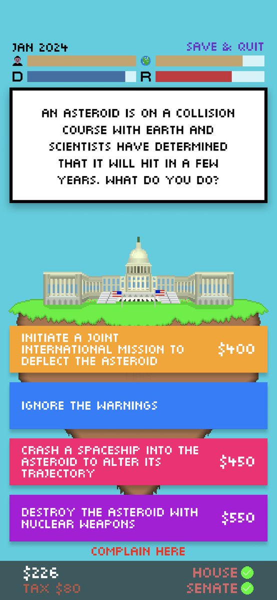 JustinAlexP's tweet photo. Here’s a preview of the Space Force expansion in #Impeached2!

Also includes a new special ending to unlock (not pictured)

Try the demo here:
https://t.co/6St6KXzqqL

#gamedev #indiegame #indiedev #unity https://t.co/D1ZsLpeCXs