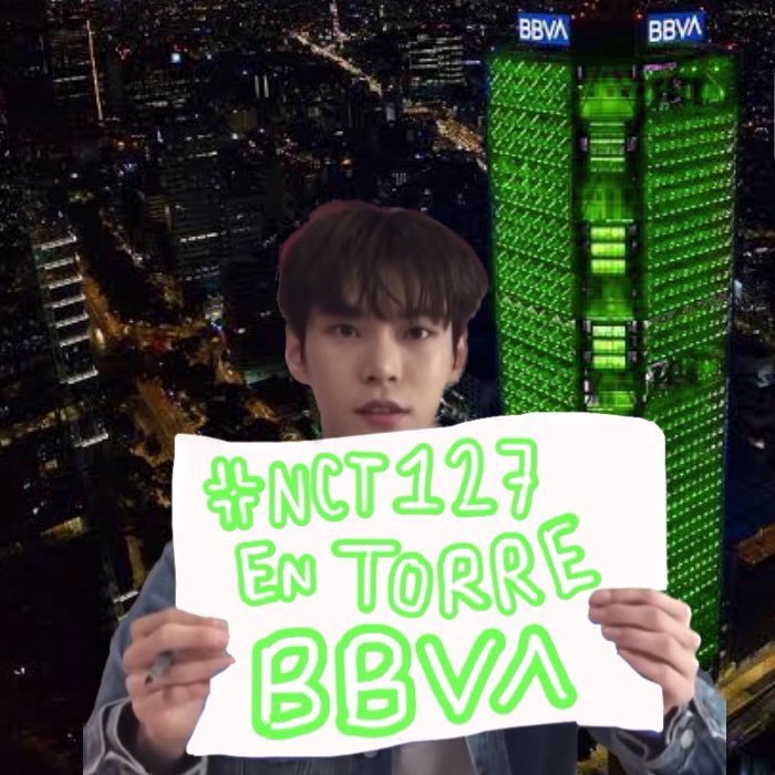 Natalia80107411's tweet photo. POR FAVOR ILUMINEN LA TORRE DE VERDE ESTE 27 DE ENERO PARA DARLE UNA DULCE BIENVENIDA A NCT 127 😭😭😭🙏🙏💚💚#NCT127EnTorreBBVA https://t.co/061YUhvhW1