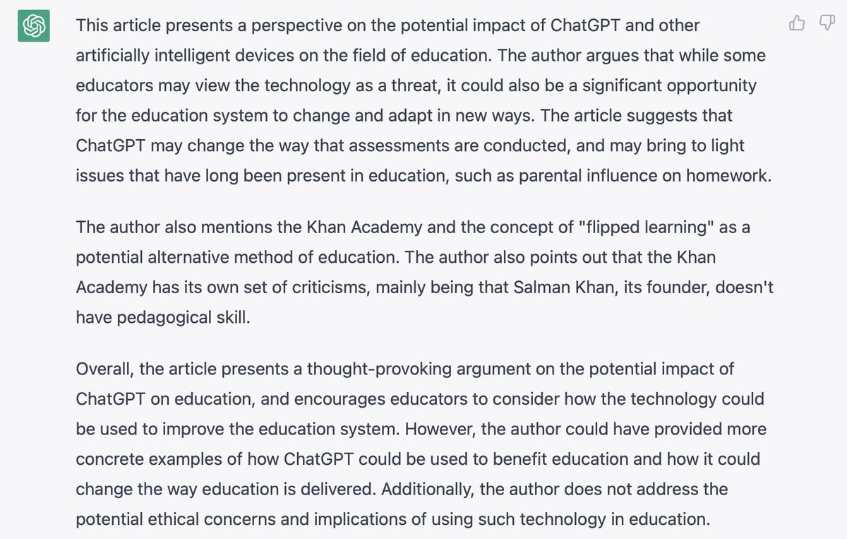 For what it’s worth 😉 I asked #ChatGPT to provide a critique of my article and it produced this in 27 seconds.
