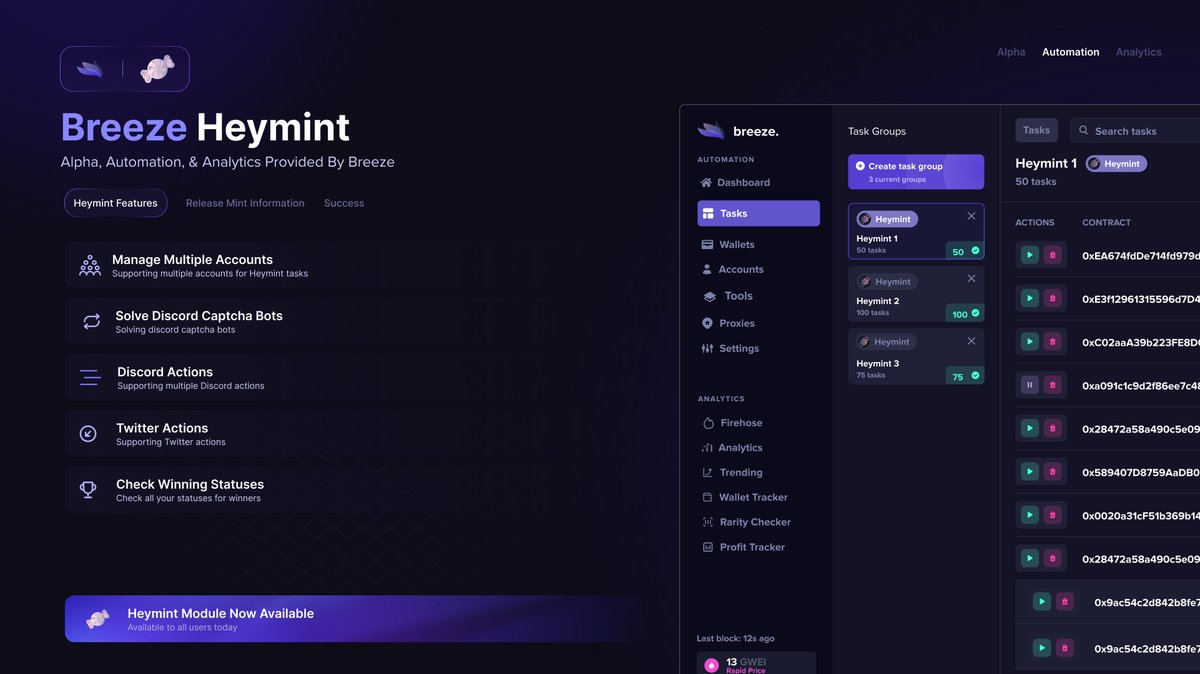 Introducing Heymint Support! 🎟️ Never manually enter a raffle again. Join our Discord for a giveaway! 👉 discord.gg/breezeaio
