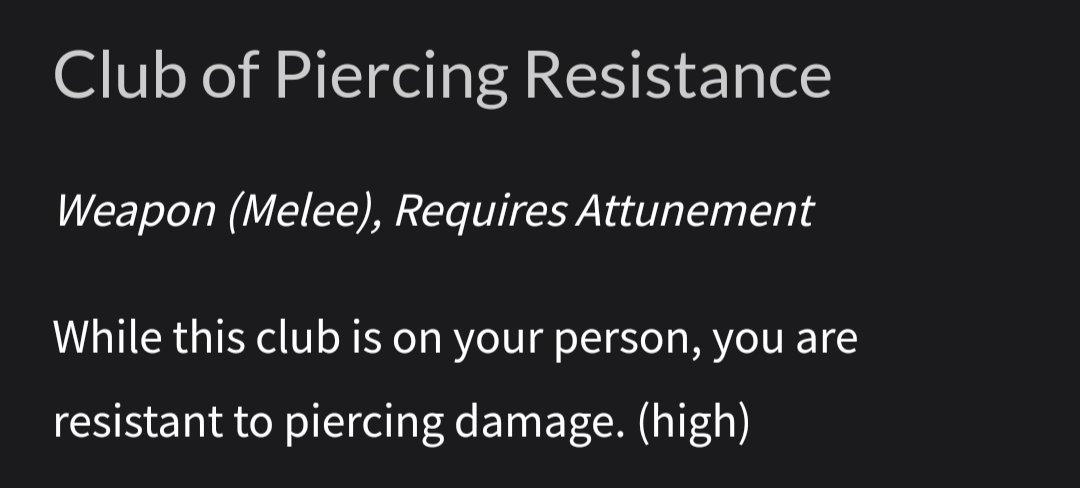 In extremely minor news, I've tweaked the way that attunement requirements are displayed in the magic item generator. Instead of being hidden in the effect description, it is now listed with the details just under the item name. #dnd #ttrpg #magicitem