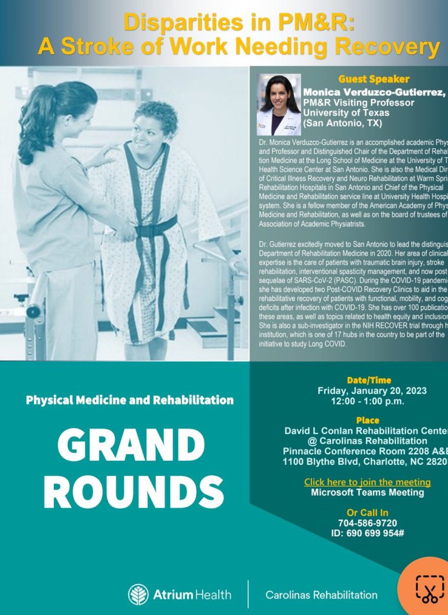 Very excited for grand rounds presentation on health disparities in PM&R Visiting Professor Dr. Monica Verduzco-Gutierrez @MVGutierrezMD @carolinasrehab1 @AtriumHealth