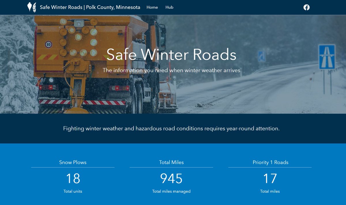 Polk County is using ❄️Winter Weather Outreach❄️ from ArcGIS Solutions to share weather plans, route priorities + receive citizen service requests: …r-weather-outreach-pcg.hub.arcgis.com.

@EsriSLGov #transportation #highways #roads #winter #gis #arcgis #arcgishub #PolkCountyMN #localgovernment