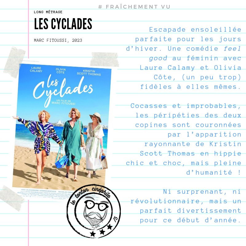 TontonCinephile's tweet photo. Je suis allé voir le soleil des cyclades avec deux BFF ! 🌞🏖⛴️
#aucinema #lescyclades #marcfitoussi #laurecalamy #oliviacote #kristenscottthomas #cinemafrancais https://t.co/K0WyTf1WE3