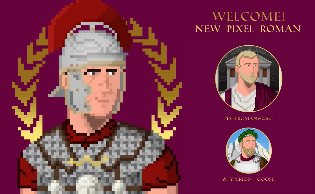 🎉1 Sale!

🦅Ave <a href="/Hyperion_Goose/">Hyperion's pet goose</a>

🏛️One more Emperor ready to lead Rome to the Victory!

🫡Gratias tibi agimus!

⚔️We shall keep expanding!
#pixelart #history #rome