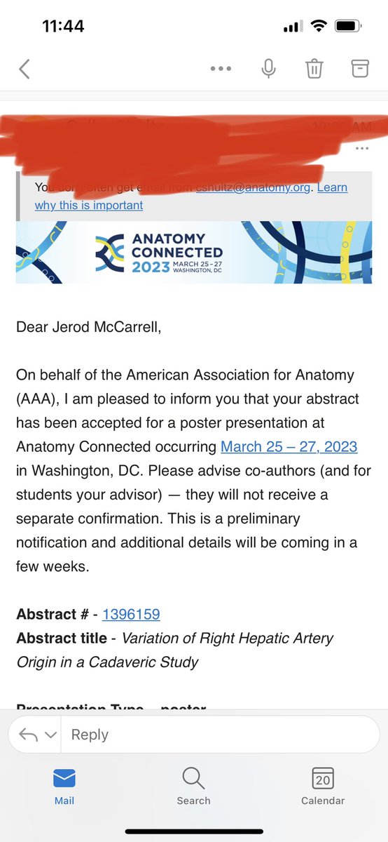 Very excited and honored to be selected for an abstract presentation through the American Association for Anatomy (AAA) at Anatomy Connected occurring March 25 – 27, 2023 in Washington, DC! Getting to present studies related to my love for anatomy is a blessing! #futuresurgeon