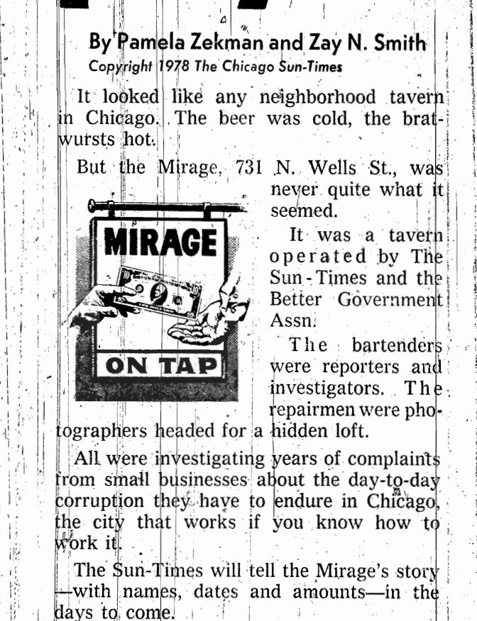 finishing up my intro to investigative reporting syllabus and I just need to say: not enough people know about the Sun-Times buying and operating a bar in Chicago in 1978, writing the best lede of all time, and then getting shut out of the Pulitzers cause Ben Bradlee was big mad