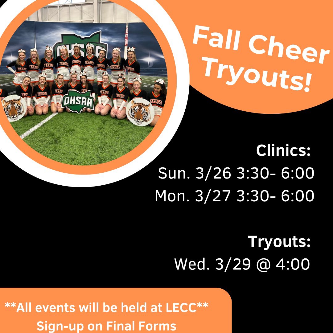 LHS_tiger_cheer's tweet photo. 2023 Cheer tryout info!! @CoachMo_LMS @LovelandTigerAD @GoLMSTigers https://t.co/bmz1iLFv03