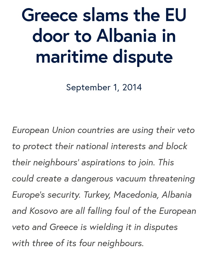 A news report prepared by @unitedeurope_eu
in 2014 about Greece's tradition of blackmail against its neighbors:⬇️

''Greece is the EU and NATO country with the biggest political problems with its neighbours. It has bilateral disputes with three of its four neighbouring countries.