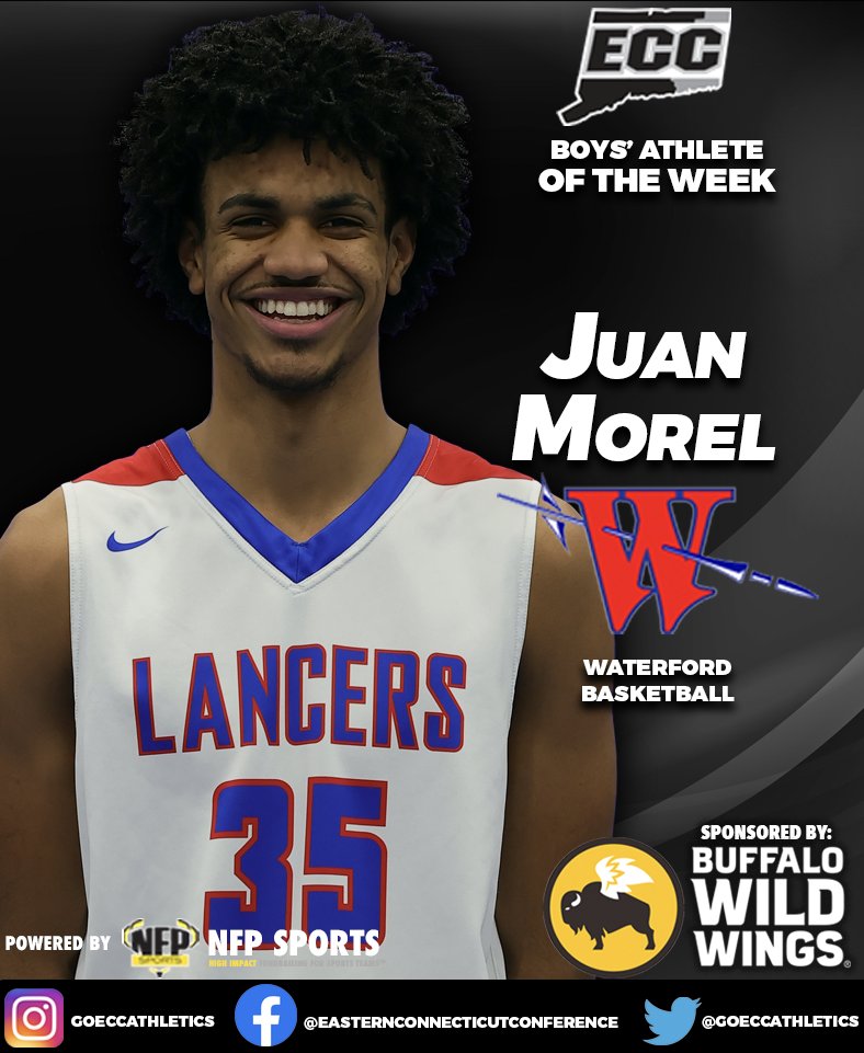 Congrats to this week's <a href="/GoECCAthletics/">ECC Athletics</a> Athlete of the Week winners. Lily Tomczik <a href="/mhseccathletics/">Montville Athletics</a> Indoor Track &amp; Juan Morel <a href="/lancer_sports1/">Waterford Athletics</a> Basketball. Thanks to all the fans who voted and to our sponsor <a href="/BWWings/">Buffalo Wild Wings</a> of Waterford. <a href="/NFP_CTEast/">NFP Sports - CT East</a> #eccaow #eccnation