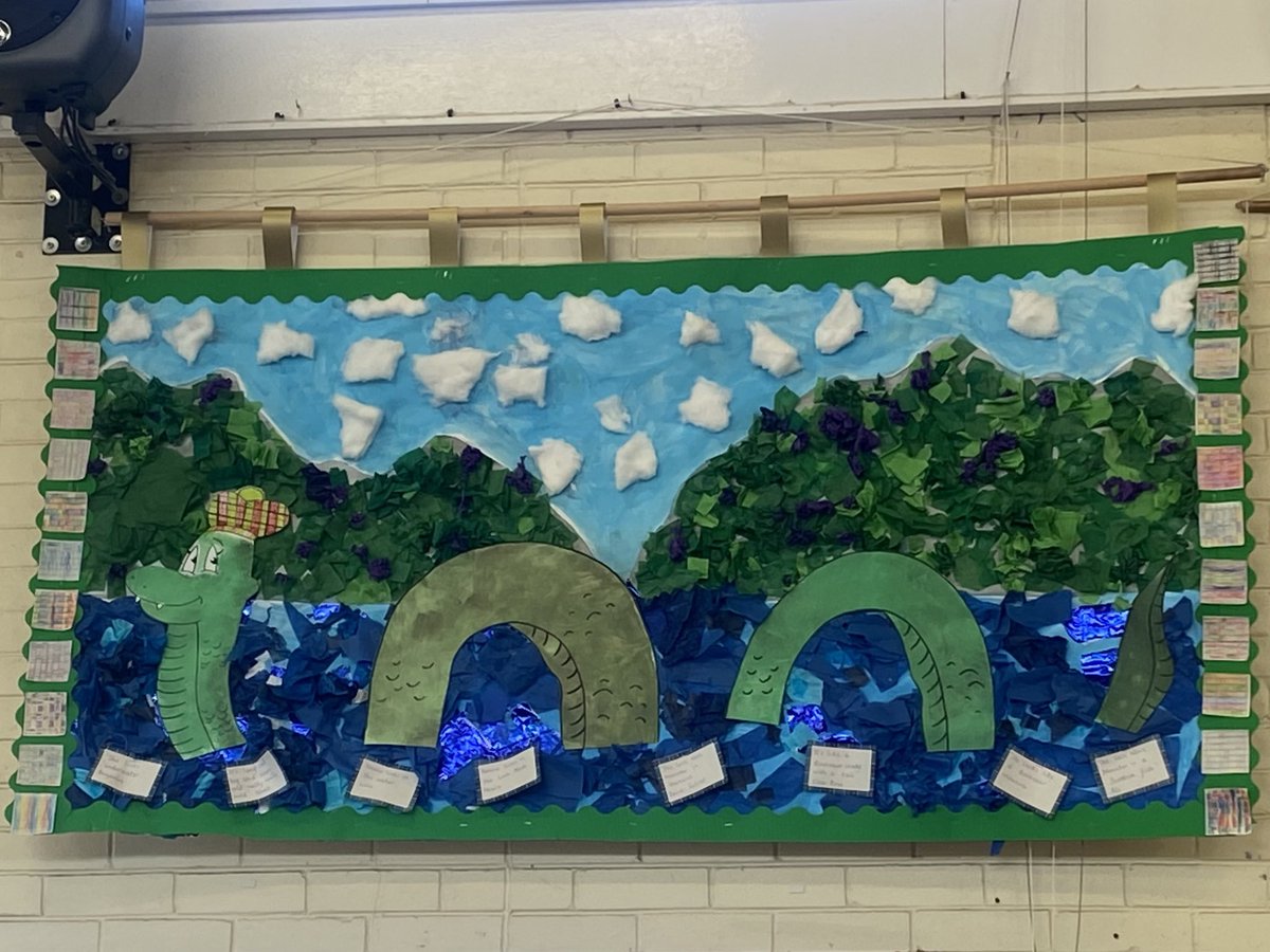 NicolaBuchan2's tweet photo. So proud of our P1 Loch Ness Monster banner to decorate our school hall! 🦕🏴󠁧󠁢󠁳󠁣󠁴󠁿 @M_Penfold1 @lauralallen98 @jemmaadam4 #scotland #teamworkmakesthedreamwork #teamearly @Clerkhillschool https://t.co/qMDGZYzpgw