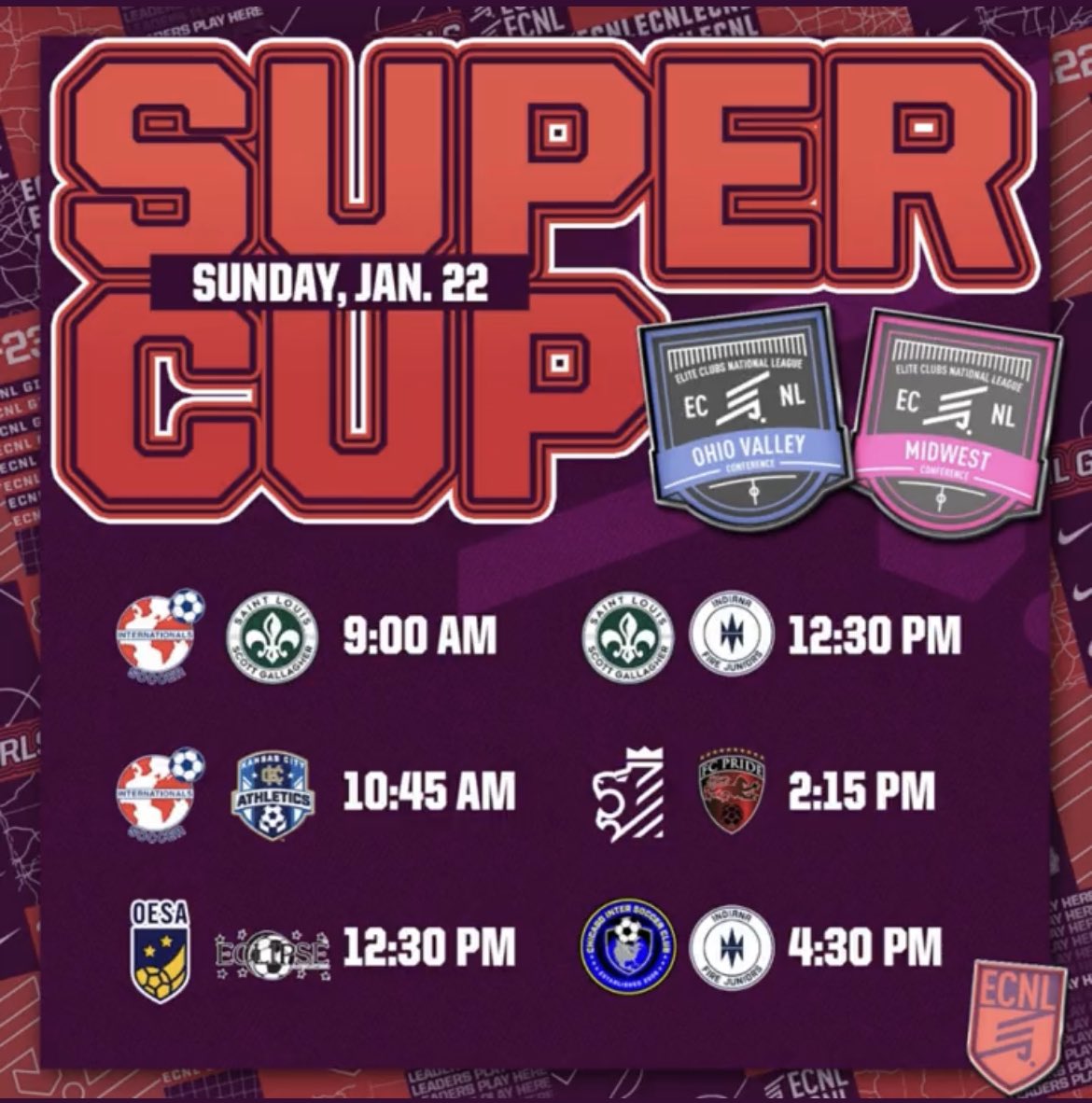 Good luck to our senior ECNL girls competing in the Super Cup this weekend!